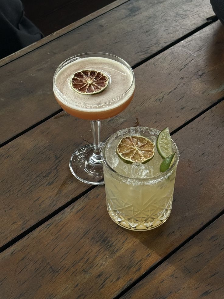 Cocktail glasses on table