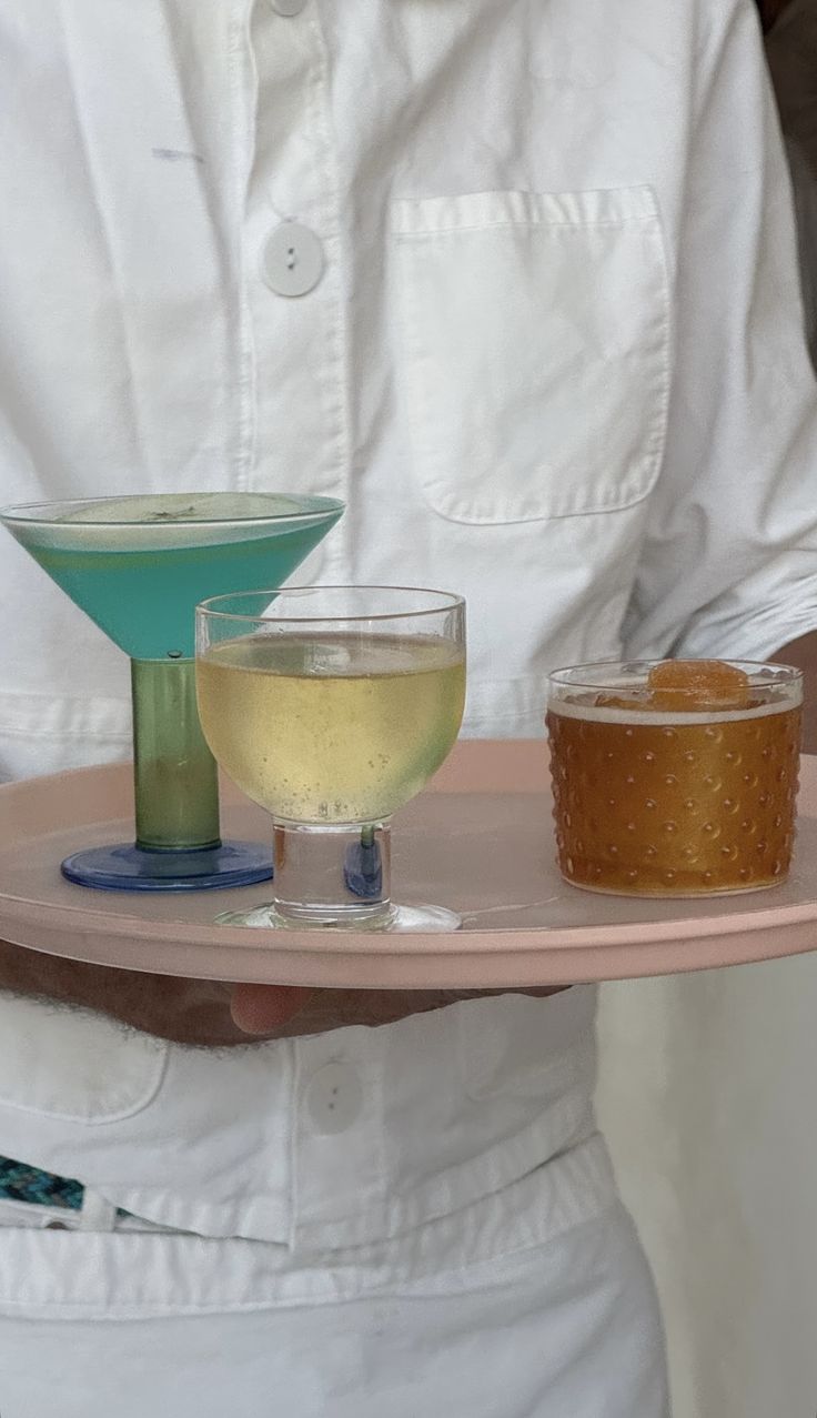 Colorful glassware serving scene